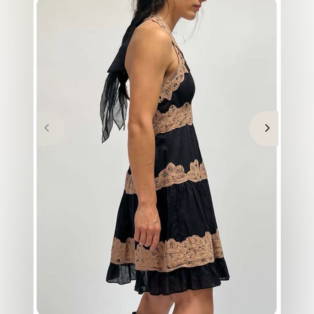 Vintage Y2K 90’s rare BCBG black brown lace halter mini dress cotton silk chic - Picture 6 of 11